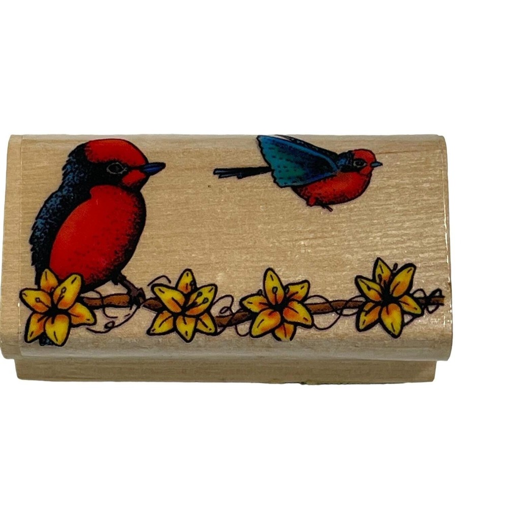 Sky Kids Mounted Rubber Stamp Bluebirds Floral Branch NEW NO INK